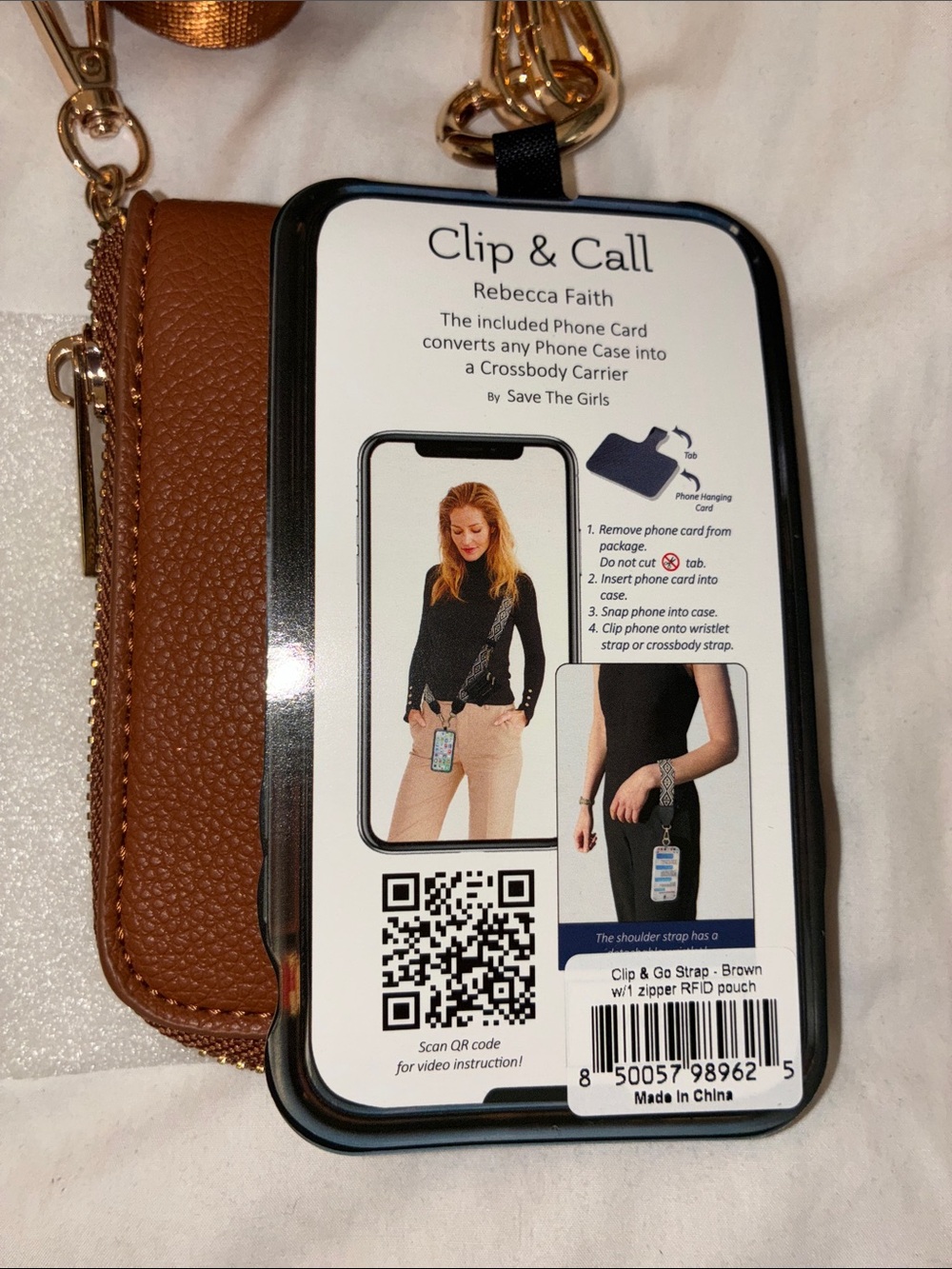 The Girls Clip & Call Crossbody Phone Strap with Brown RFID Pouch